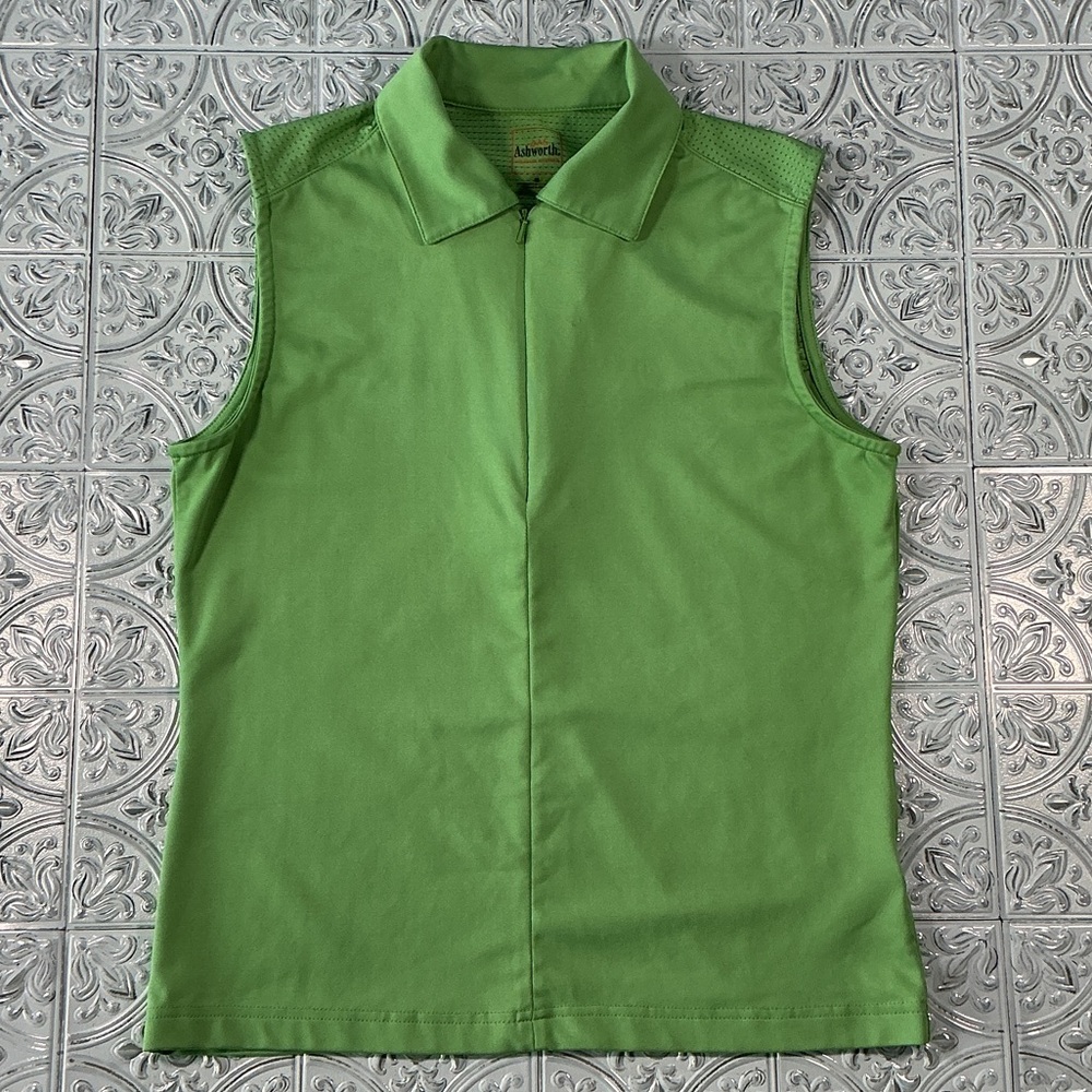 Ashworth Lime Green Sleeveless Full Zip Golf Polo Vest Medium Womens Activewear
